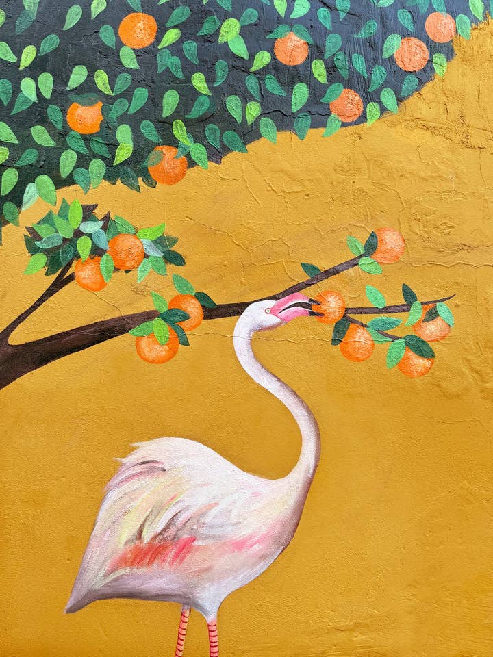 Flamingo in the Orange Tree for wholesale by Caryn Cast Art