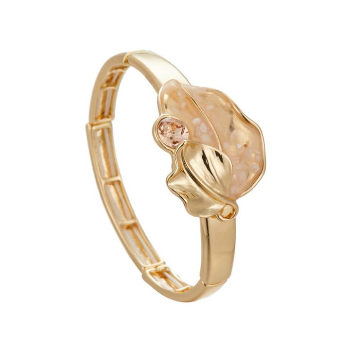 BELLE MISS – Engroshandel Armbånd – Caraza elastisk armbånd med bladmotiv i perlemor og krystal2