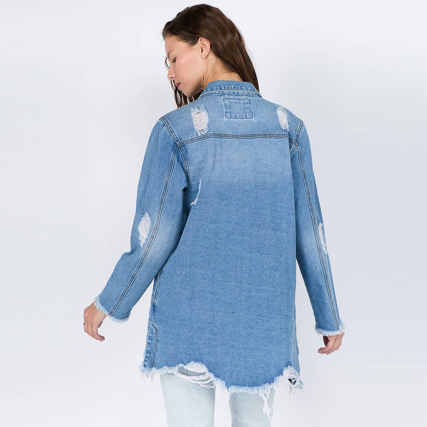 American Bazi - Vente Veste en jean – femme - VESTE STYLE CHEMISE EN JEAN VIEILLI - RJK36612
