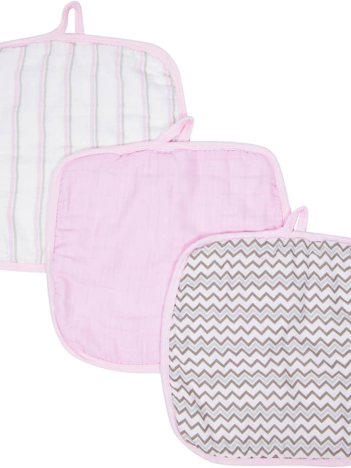 Pink Muslin Baby Washcloths - Pack of 3 for wholesale by Miracle Blanket- The #1 Pediatrician-recommended Swaddle