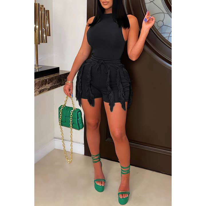 MB Fashion Wholesale - Wholesale Top & Short Set (NOT Loungewear) - Women's - MB FASHION Sleeveless Tank Top and Fringe Shorts Set 235LY