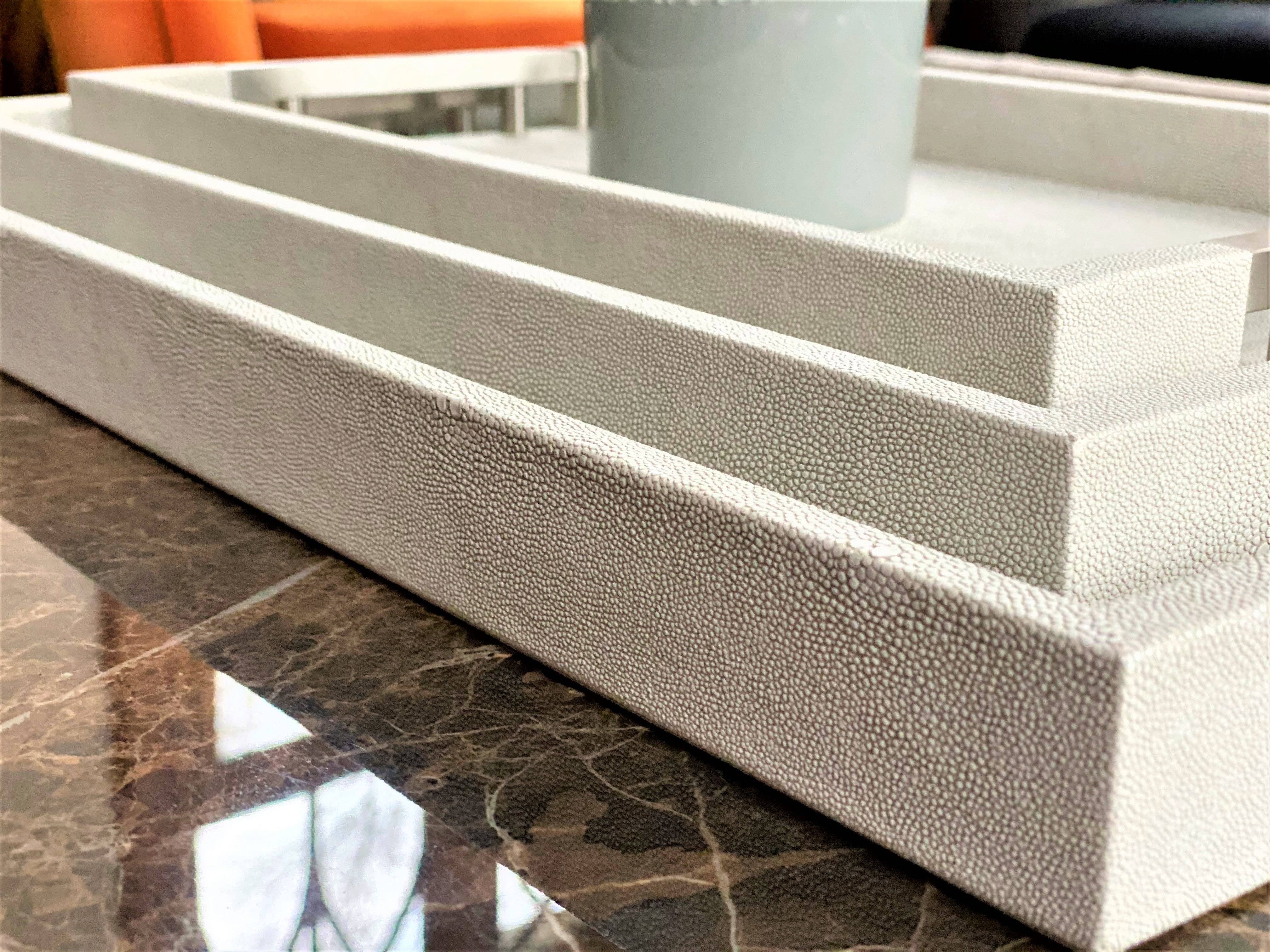 One Preevay Luxury Home Furniture & Decor - Wholesale Serving Tray - Thursby Luxury Shagreen Serving Tray | Exotic Embossed Leather | Nickel Handwear15