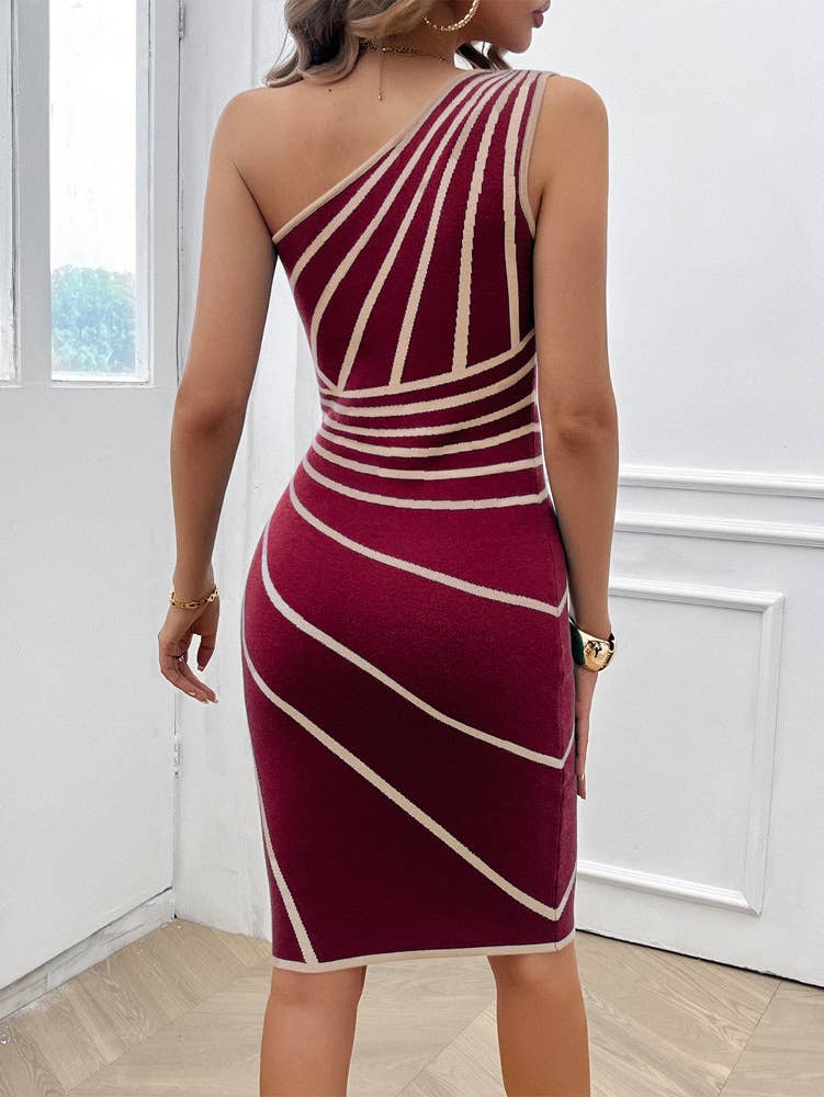 YNIQUE – wholesale Dress – Women's – Women's Striped One Shoulder Dress Side Slit 10