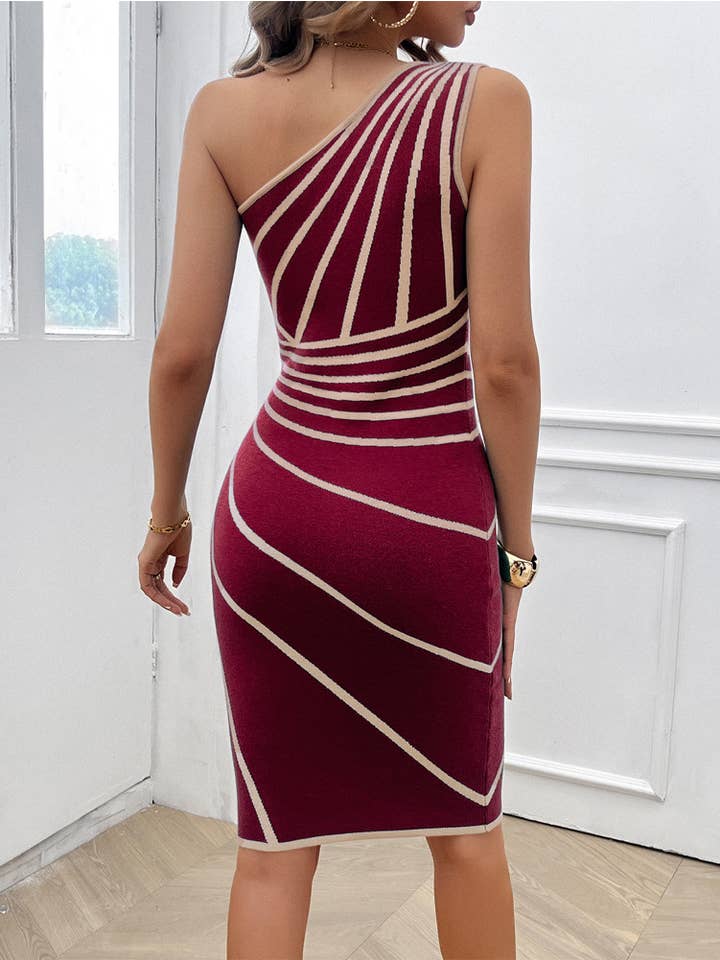 YNIQUE – wholesale Dress – Women's – Women's Striped One Shoulder Dress Side Slit 10