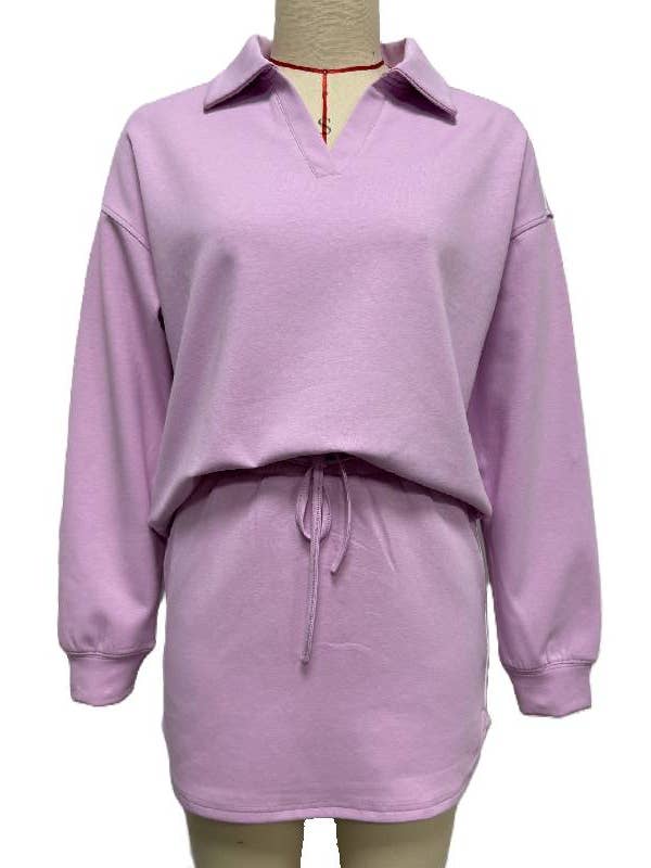 Rosa Clothing - Wholesale Top & Skirt Set - Women's - Lapel Collar Pullover Top & Lining Skirt Athleisure Set2