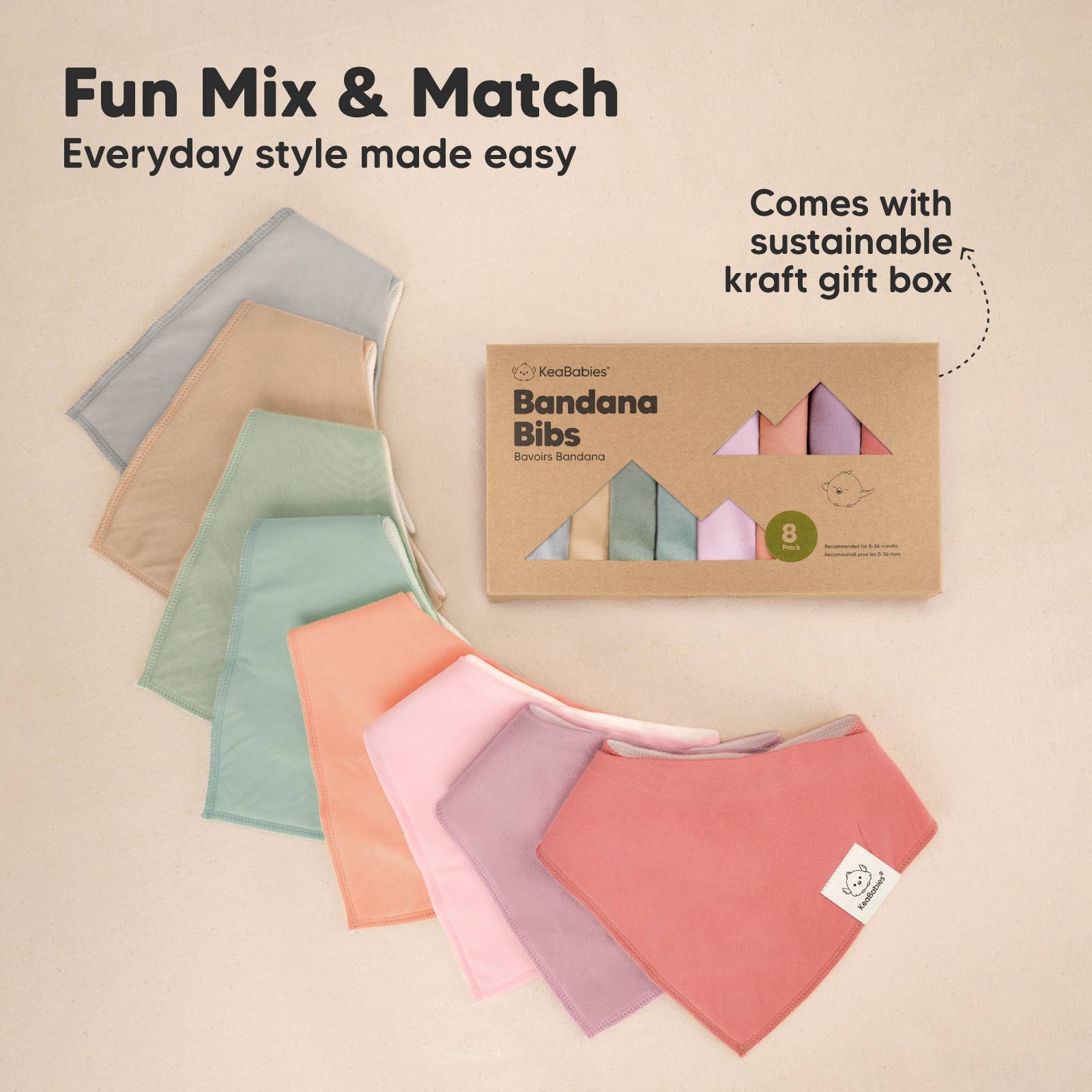 Muted Pastel 8-pack Baby Bandana Bibs for Girls and Boys for wholesale on Faire8