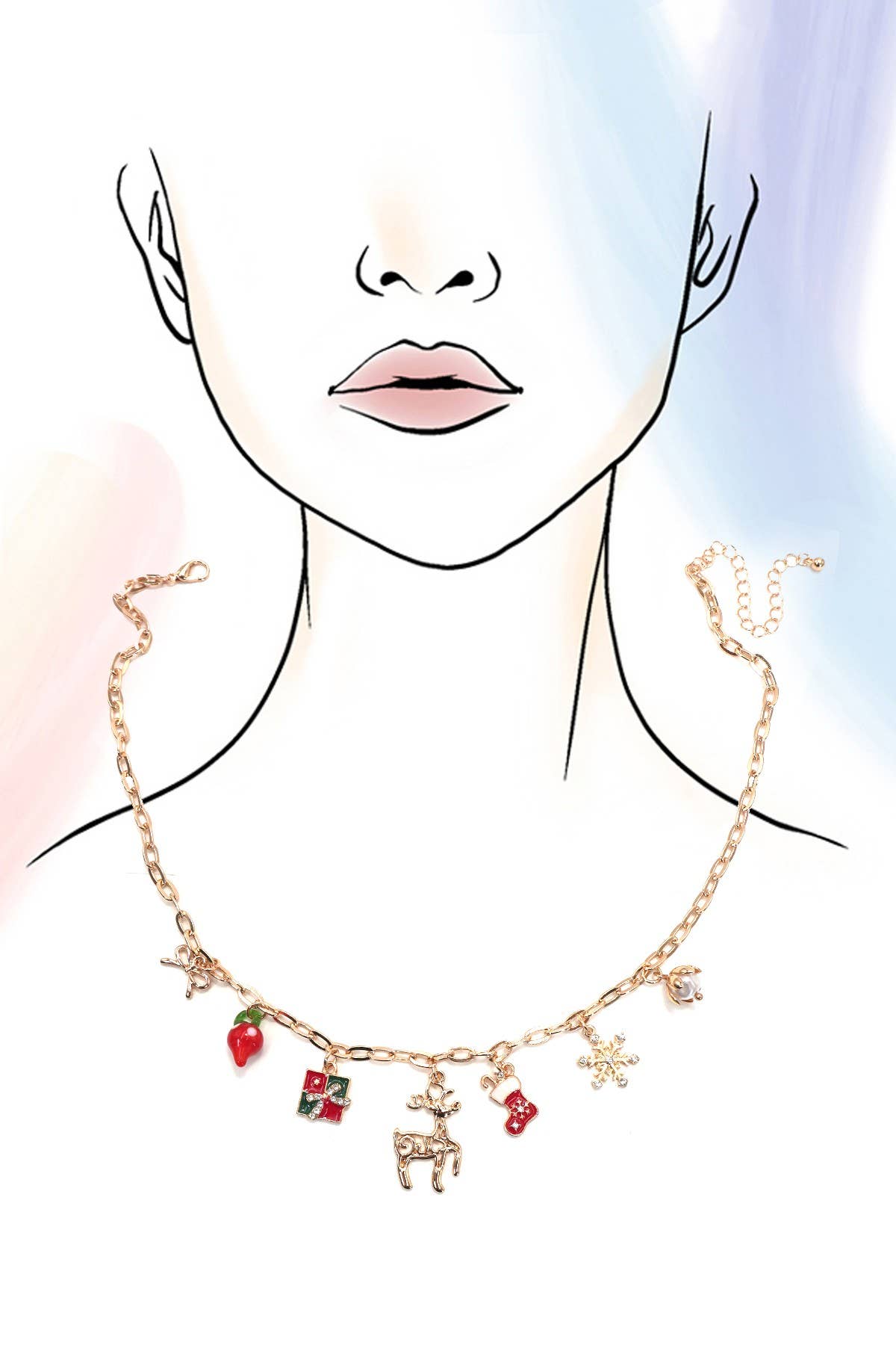 OURO COLAR COM PINGENTE-MEIAS DE PRESENTE DE NATAL RENA RUDOLPH COM LAÇO | 80N91715 para venda a revendedores na Faire2