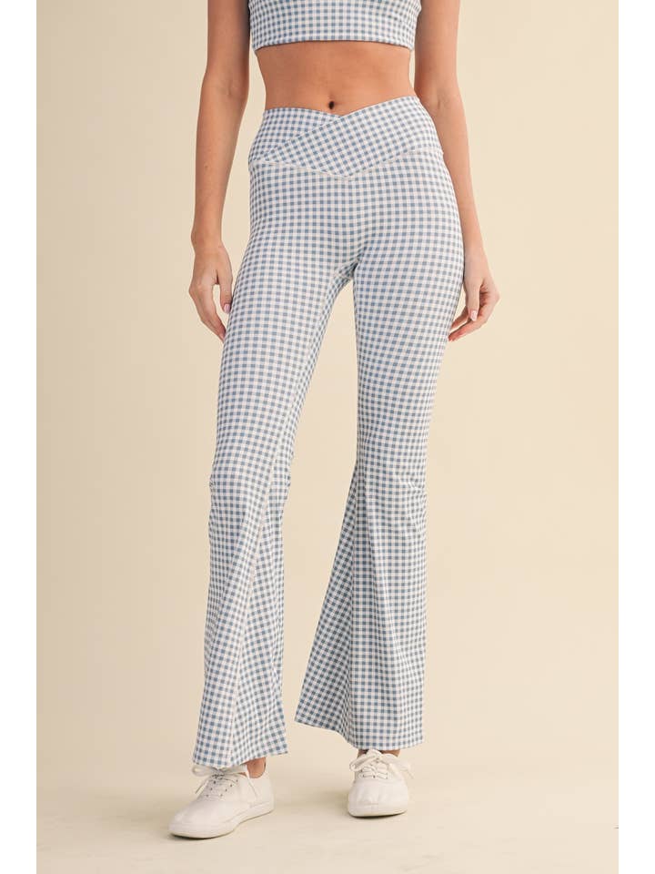 KIMBERLY C – Engroshandel Sports-/loungeleggings – til kvinder – Gingham Print Højtaljede Crossover Flare Leggings26