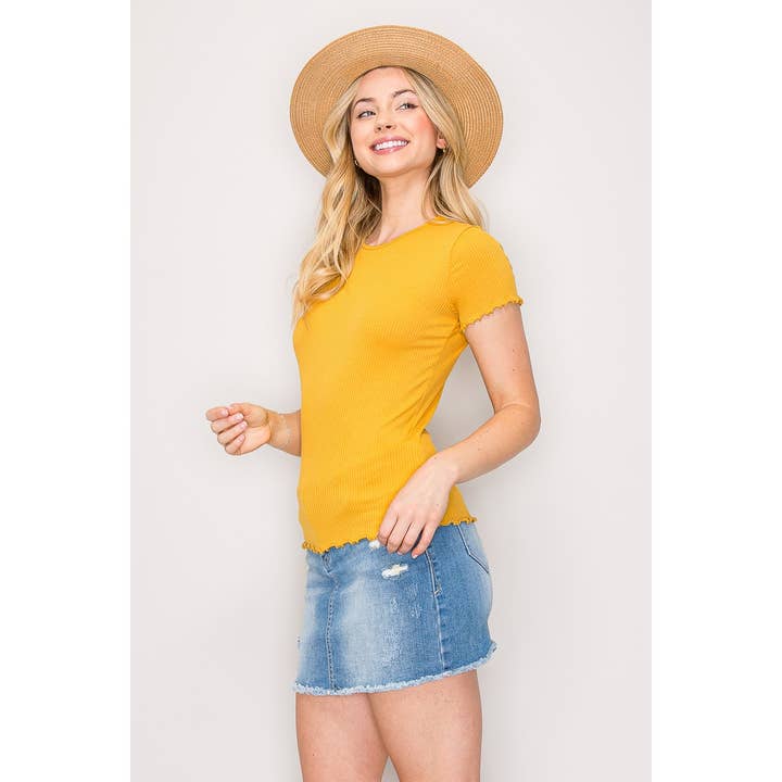 Popular 21 - Wholesale Knit Top - Women's - Short Sleeve Lettuce Hem Crew Neck Rib Knit Tee8