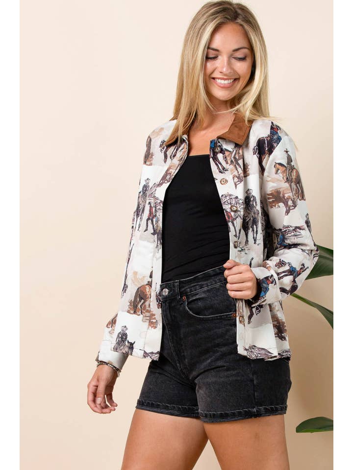 Khaki Multi AT1317-AUDREY WESTERN PRINT LIGHT WEIGHT BARN JACKET for wholesale on Faire3