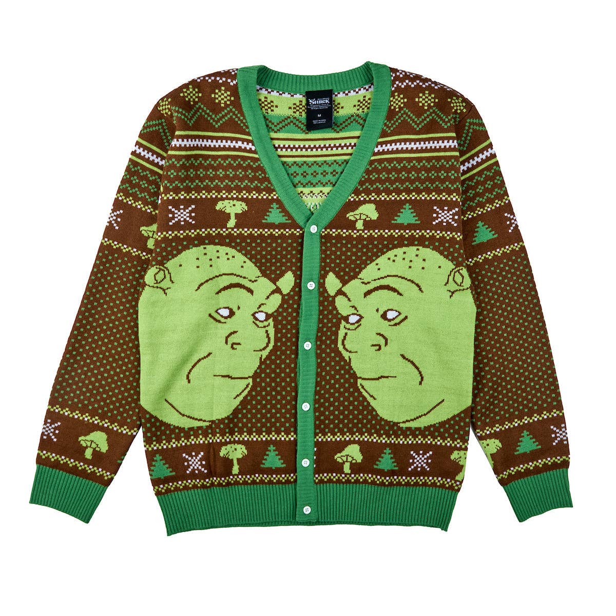 Bioworld Merchandising - Wholesale Knit Sweater - Men's - Shrek Character Faces Long Sleeve Men's Brown & Green Christmas Sweater3