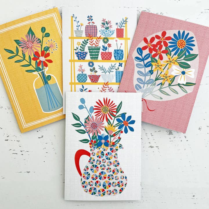 Flower note cards - set of 4 boxed A6 cards for wholesale by The Leaf Press