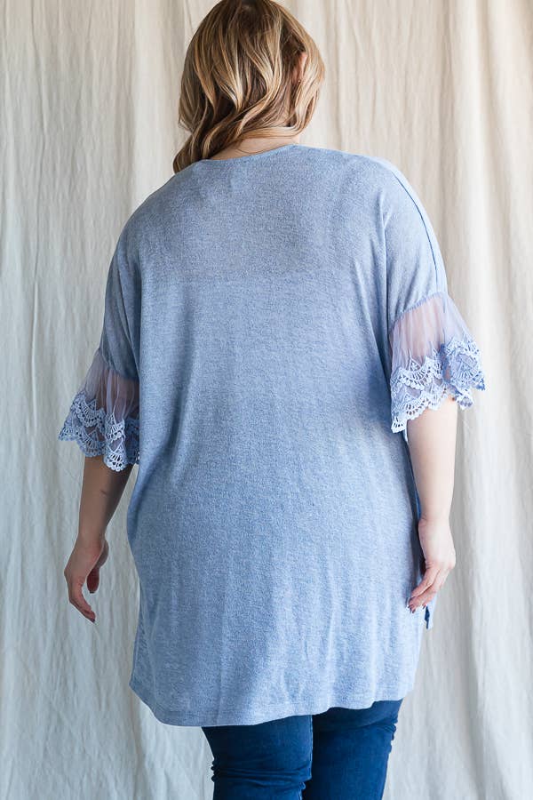 7th Ray – Engroshandel Cardigan - Dame – [PLUS SIZE] Cardigan til kvinder med blondeærmer til hverdagsbrug T4485XL9