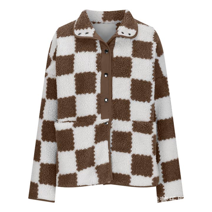 Rosa Clothing - Wholesale Jacket - Women's - Checkered fleece snap buttoned relaxed jacket1