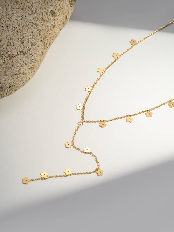 Stainless Steel Necklace with Gold Flower Charm for wholesale by COSMOS