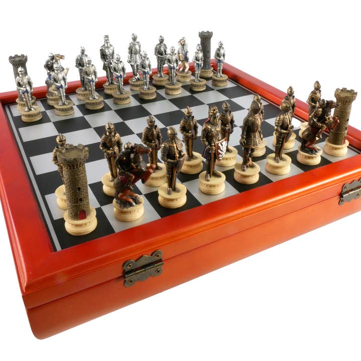 WorldWise Imports - Wholesale Board Game - Chess Set - Armored Knights Chess Pieces on Cherry Chest2
