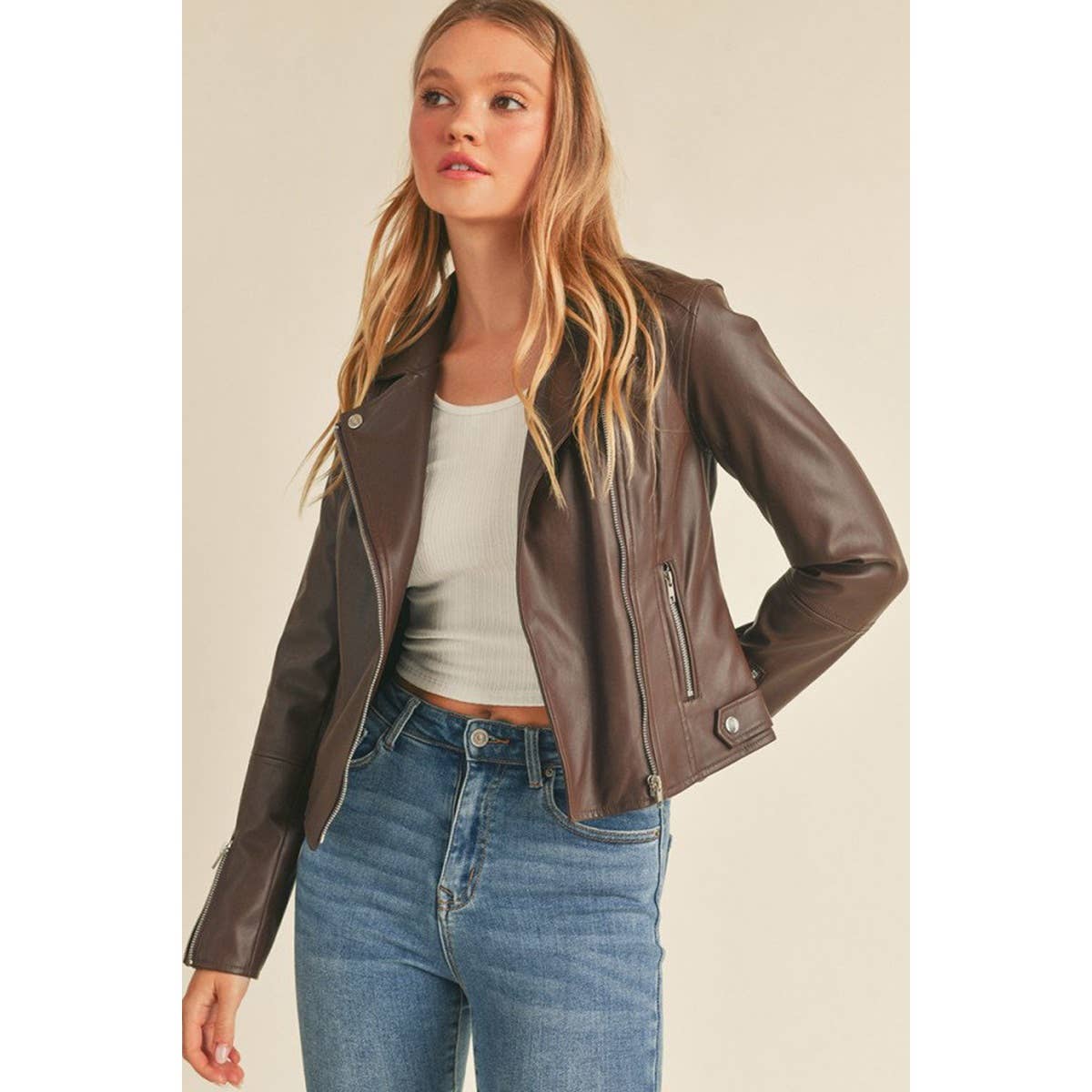 UP CLOTHING - Wholesale Leather Jacket - Women's - Biker PU Faux Leather Jacket8
