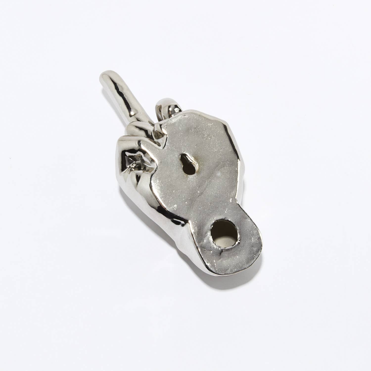 Interior Illusions Plus – wholesale Dimensionell/3D-väggkonst – Silverfärgad väggskulptur med upphöjd långfinger – 18 cm lång3