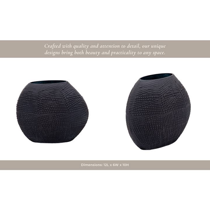 Sagebrook Home - Wholesale Vase - Glass Textured Vase with Sculpted Surface - Black, 10 in.8