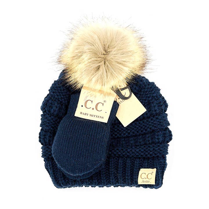 Hana - Wholesale Beanie - Kids - C.C Baby Solid Ribbed Pom Beanie and Mitten Glove5