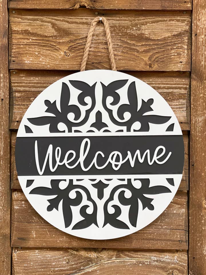 3D Welcome Door Hanger for wholesale by Mama E’s Makery