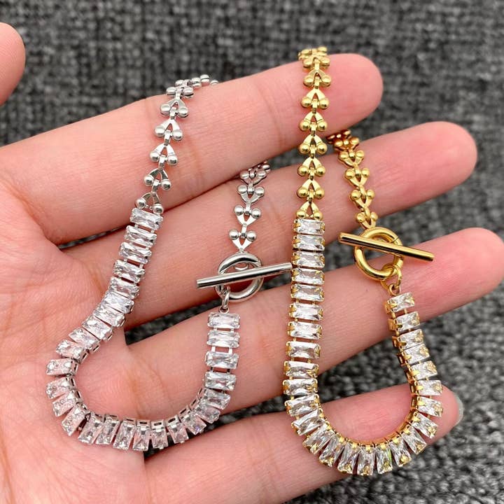 Zircon Linked 18K Gold Plated S.Steel Chain Bracelet - FGS for wholesale by Mio Queena