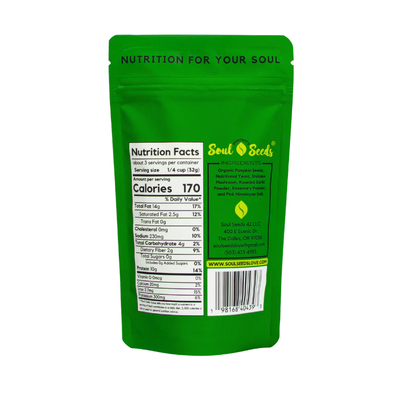 BennyBoy's Soul Seeds - Wholesale Seeds/Kernels - Soul Seeds - Savory Pepitas - Roasted Garlic Rosemary 3.2oz1