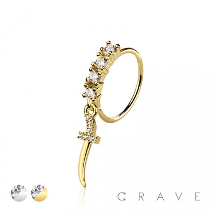 CRAVE BODY JEWELRY - Vendita all'ingrosso Piercing ad anello per naso - ANELLO DA NASO ROTONDO CON GEMMA CUBICA CUBICA A FORMA DI PUGNALE PERSIANO