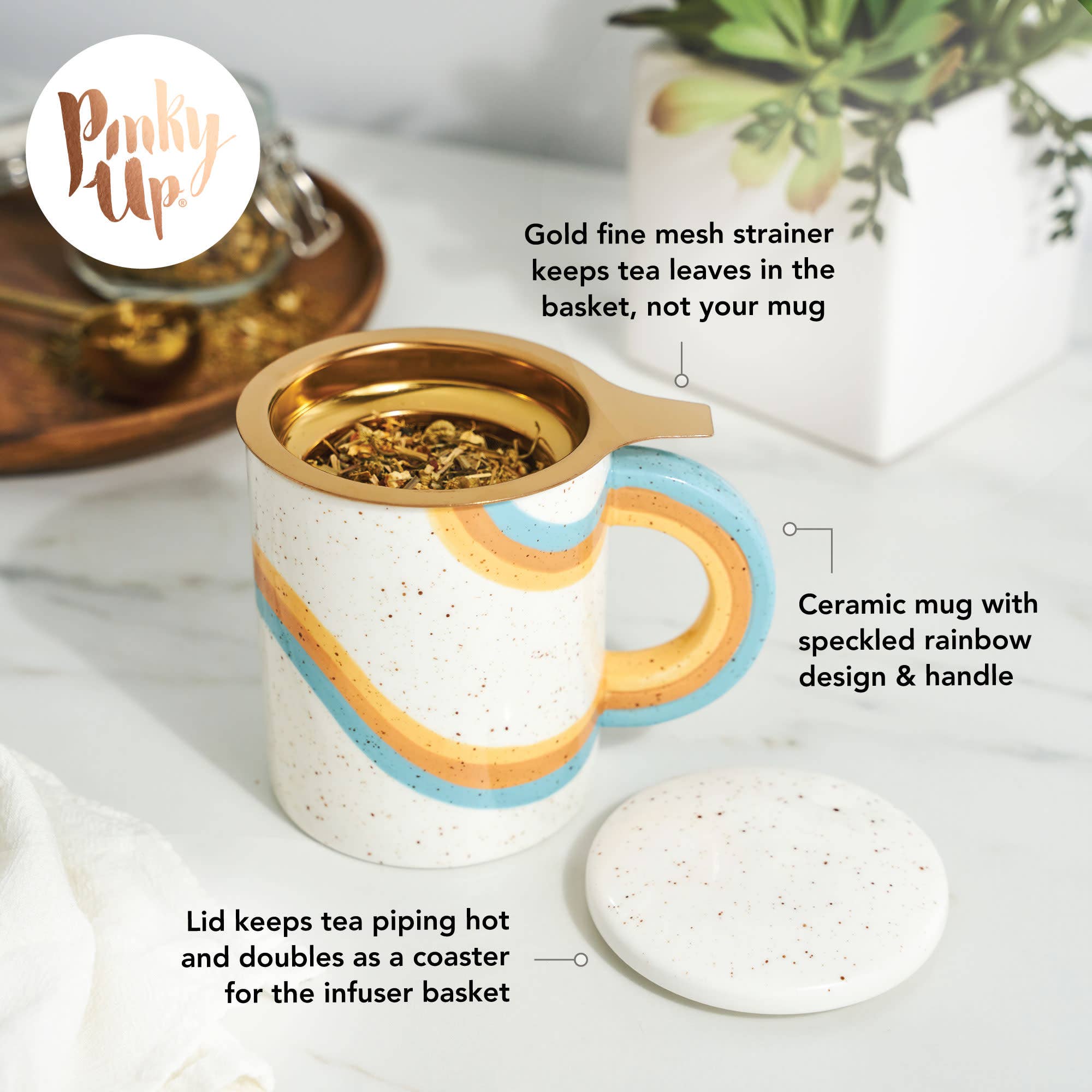 Pinky Up - Vente Tasse à café - Mug en céramique tacheté Everlee avec infuseur à thé et couvercle5