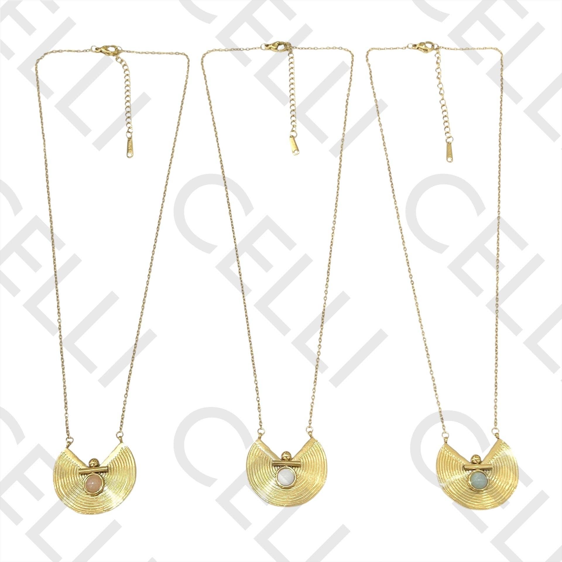 Celli Biju - Wholesale Bib Necklace - Steel Necklace - round with natural stone4