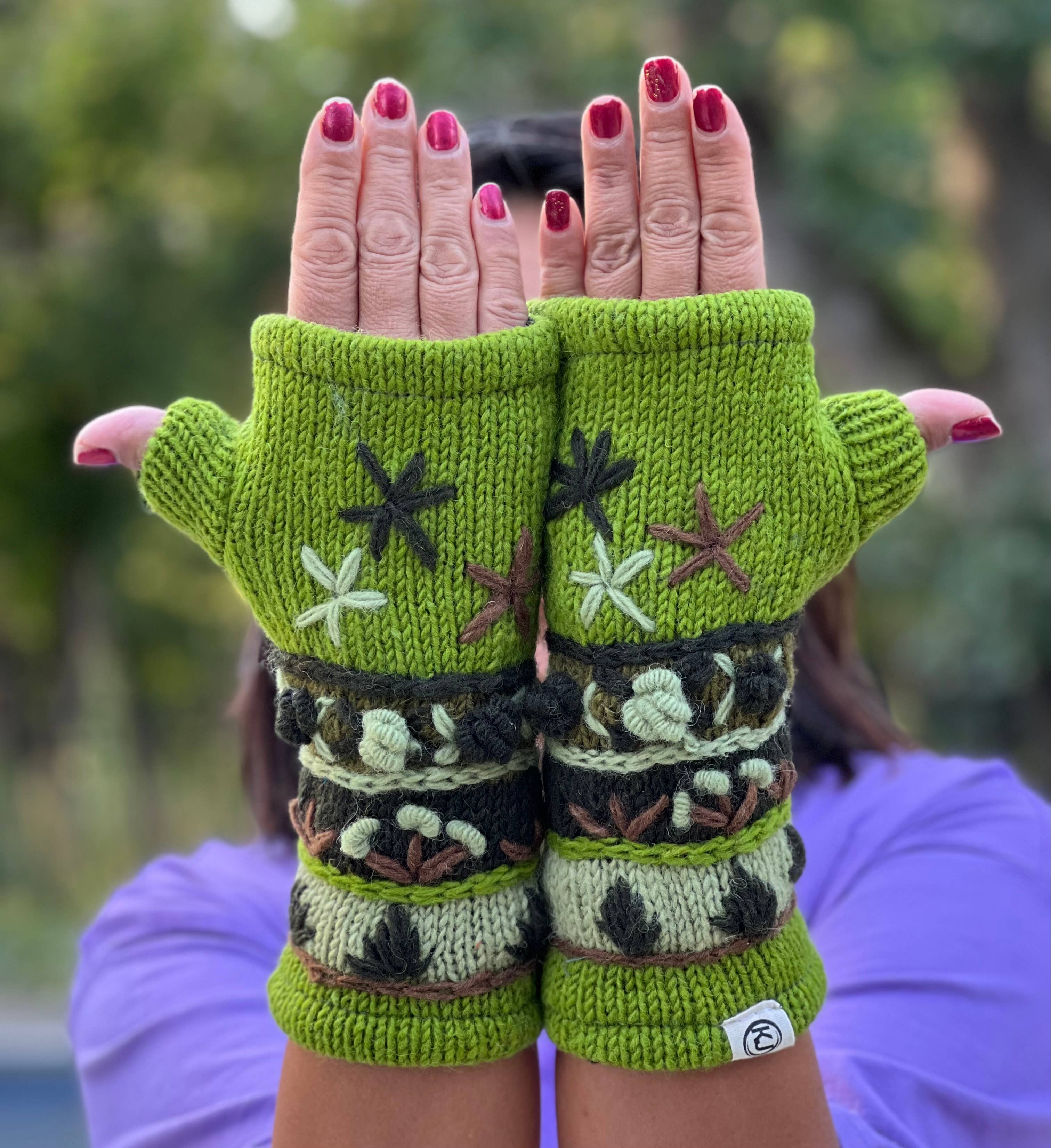 Lungta Imports – Engroshandel Handsker - Dame – Fingerløse, håndstrikkede uldhandsker med fleecefor - håndvarmer22