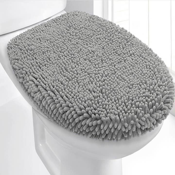 home mart goods - Wholesale Toilet Seat Cover - 21"x21" - Grey Soft Cozy Plush Chenille Toilet Seat Cover