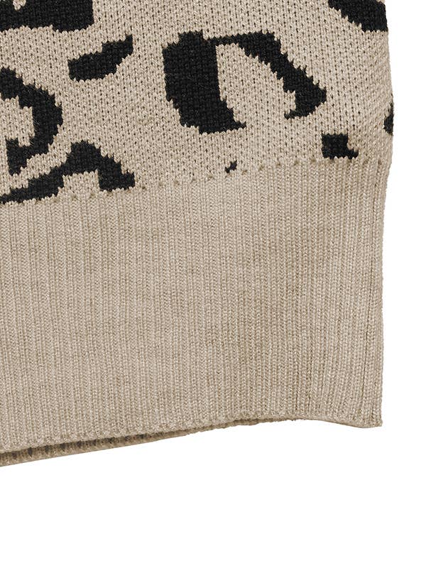 Khaki Autumn and winter retro lace stitching leopard print sweater for wholesale on Faire6