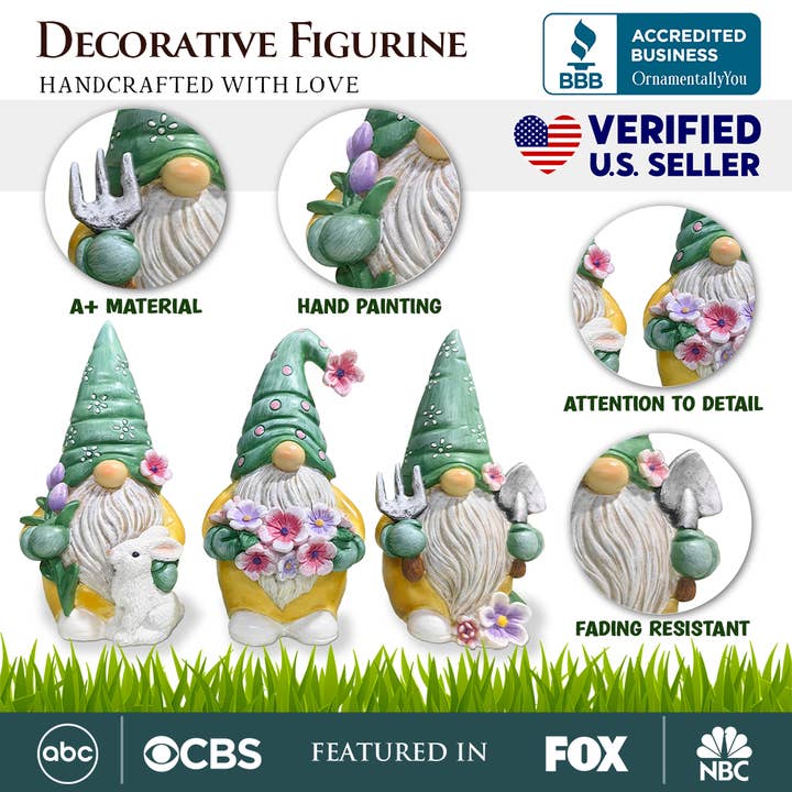 OrnamentallyYou - Wholesale Decorative Figurine - Garden Guardians Set of Three 6" Gardening Gnome Figurines