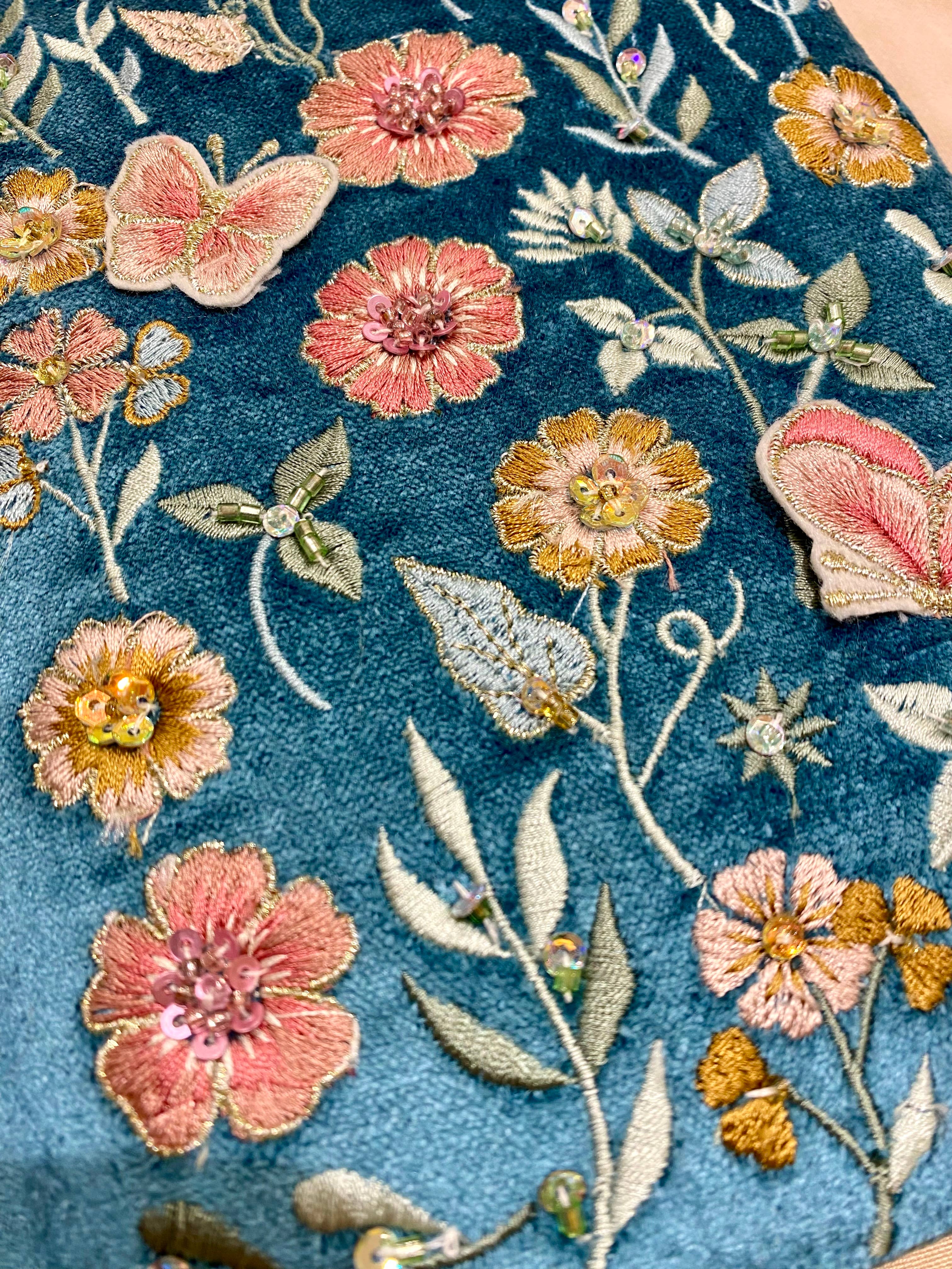 Temple of Treasure - Wholesale Notebook - Velvet Beaded Notebook Florals Blue2