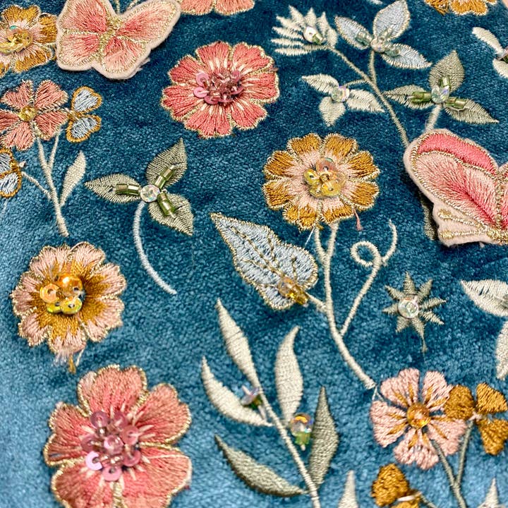 Temple of Treasure - Wholesale Notebook - Velvet Beaded Notebook Florals Blue2