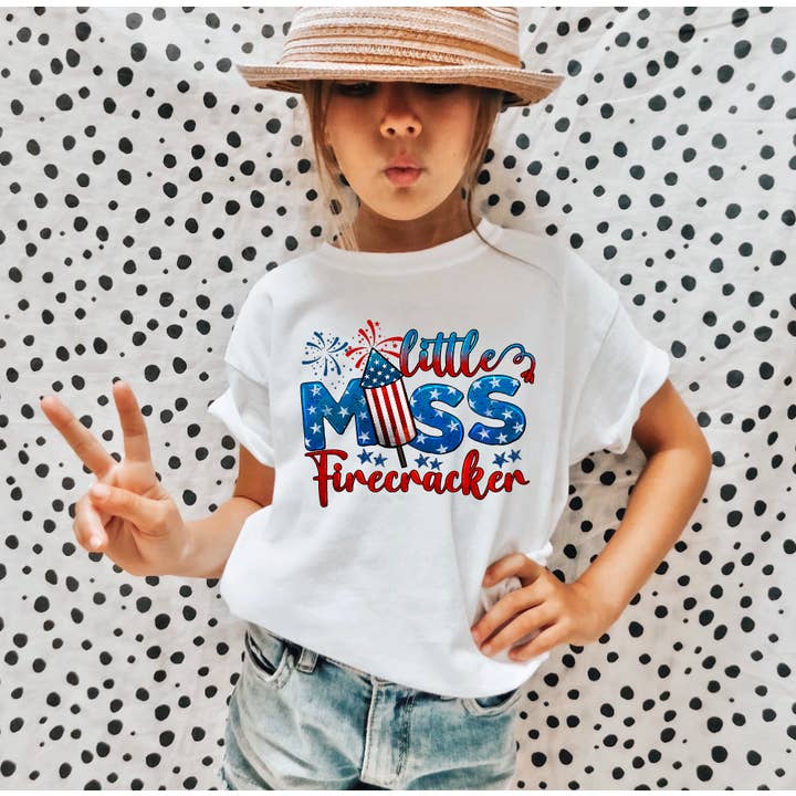 AvaryMaeInspirations - Wholesale Screen Printed T-Shirt - Kids - Little Miss Firecracker Kids 4th of July Summer Tee Shirt