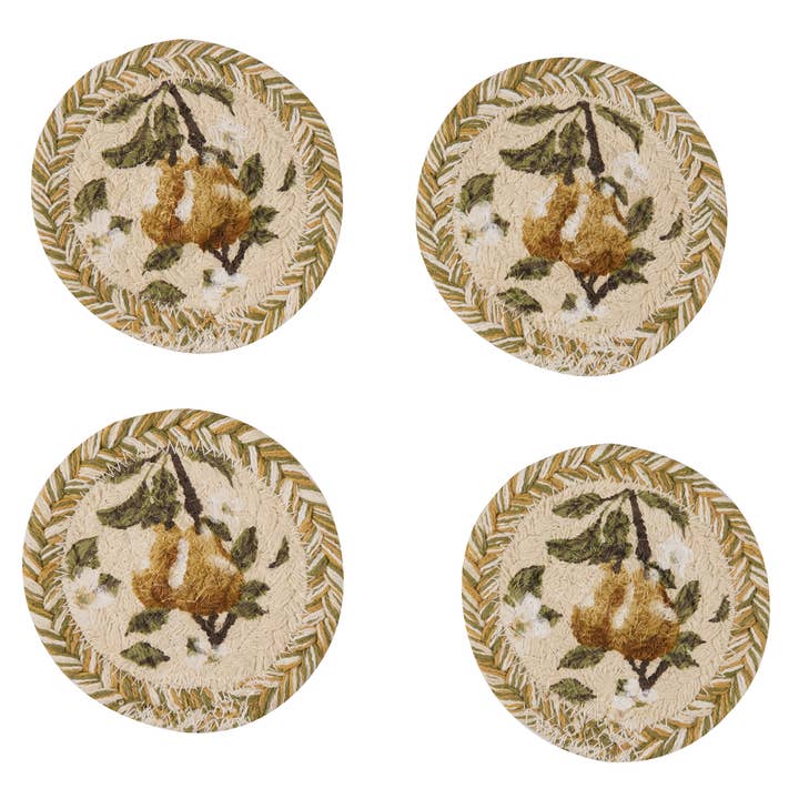 Park Designs - Wholesale Coasters - Golden Pear Print Braided Coaster Set of 4