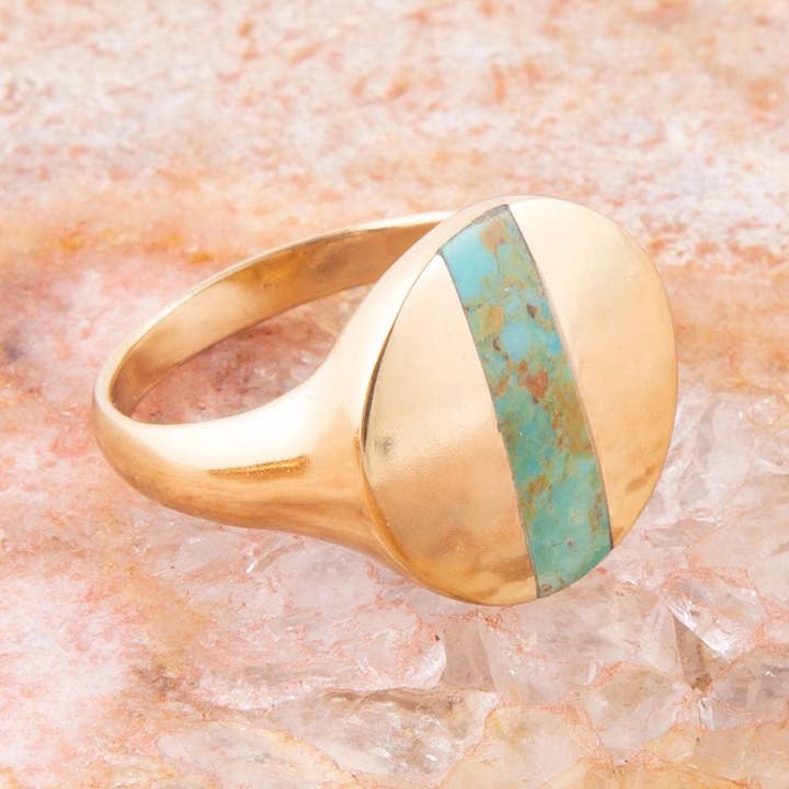 Barse Jewelry - Wholesale Signet Ring - Signet Turquoise and Bronze Circle Ring