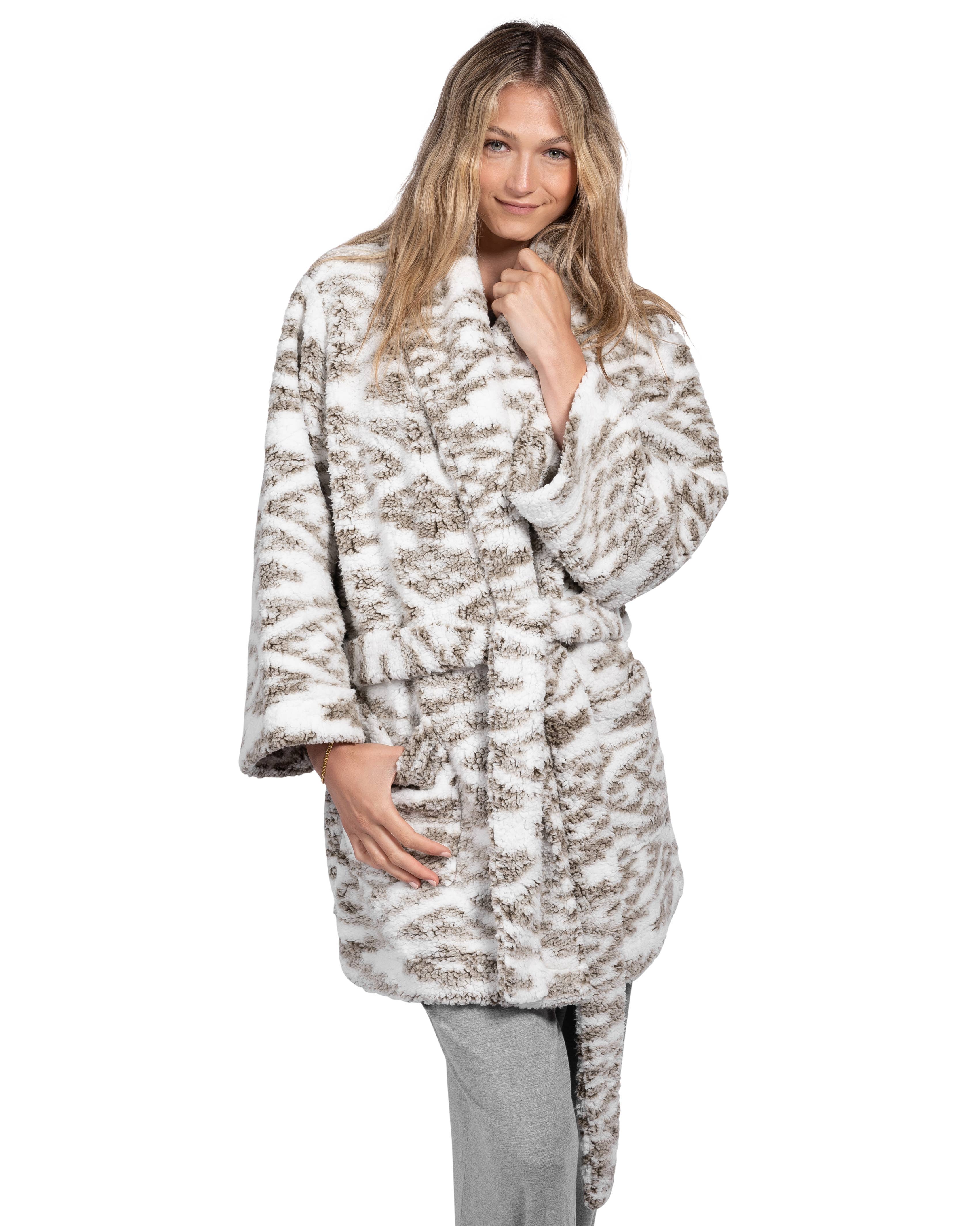 Cream NORDIC PLUSH SHERPA FLEECE SHORT ROBE for wholesale on Faire0