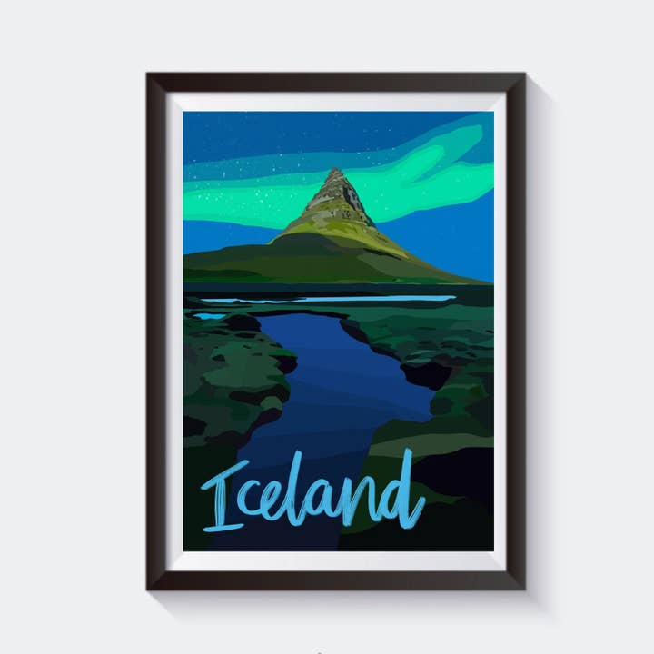 Stampa artistica di viaggio dell'Islanda - Disponibile in 6 misure per la vendita all'ingrosso da parte di 2 Sisters