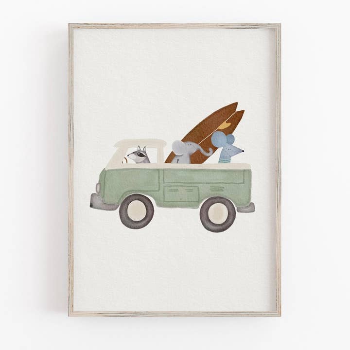 Surfing kunsttryk til børn, campervan surftryk for engroshandel hos Urchin Bay