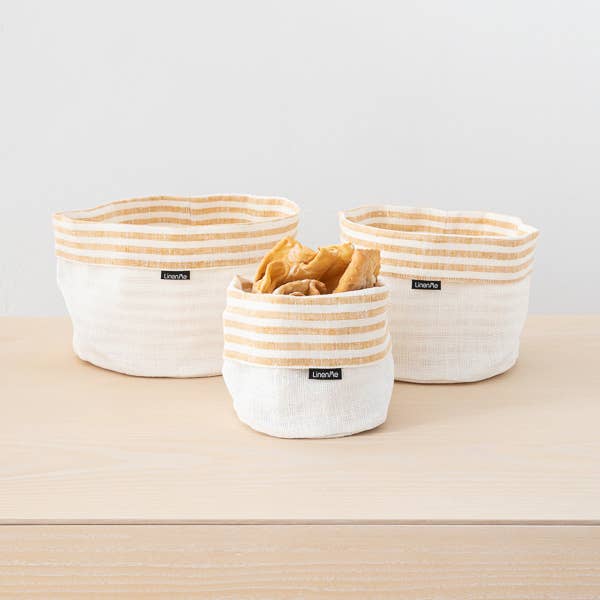 Linen Basket Gold White Brittany for wholesale by LinenMe