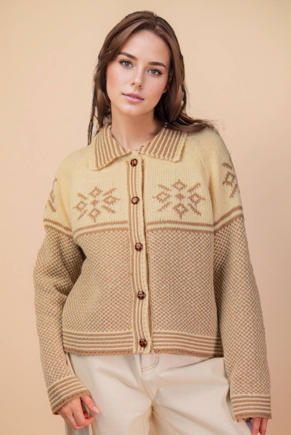 VERY J - Vendita all'ingrosso Cardigan - Donna - Cardigan Maglione a Maglia con Colletto Grafico 12W3511N1