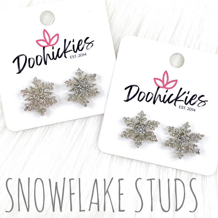 Doohickies - Wholesale Stud/Post Earrings - Glittery Snowflake Studs -Christmas Earrings1