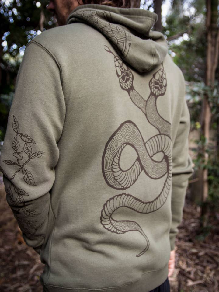 Art of Zig - Wholesale Hoodie – Unisex - DOUBLE HEADED SERPENT SHIPIBO Army Green Pullover Hoodie3