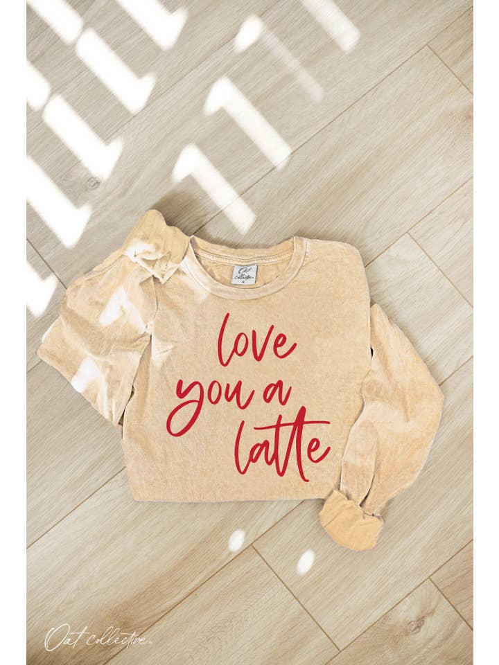 OAT COLLECTIVE - Venta al por mayor Camiseta serigrafiada - Mujer - Gráfico de manga larga LOVE YOU A LATTE lavado con minerales