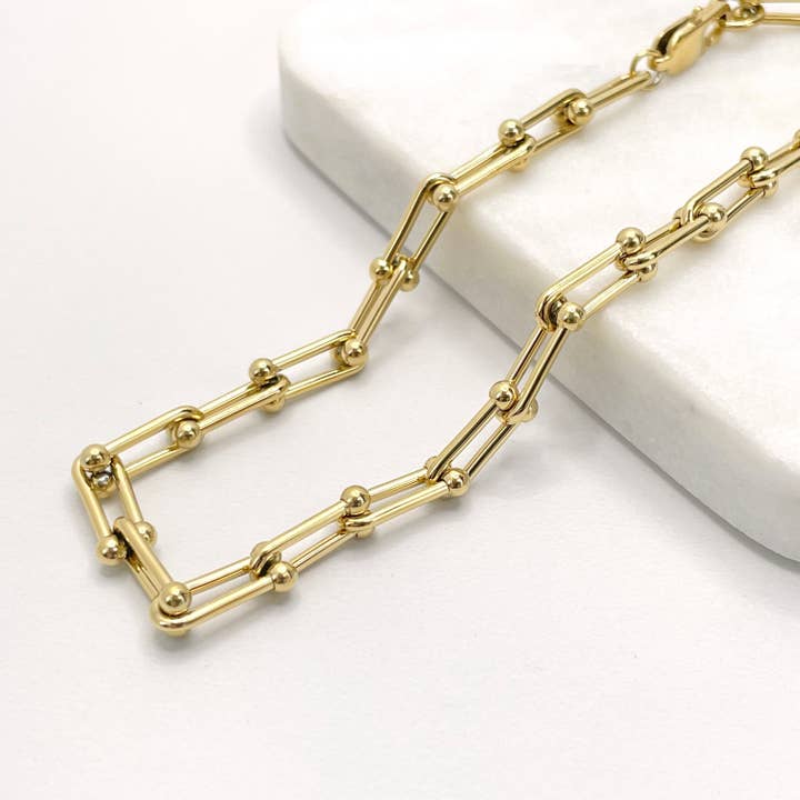 Luxus Accessories - Wholesale Link & chain bracelet - 18k Gold Filled 5mm U Link Bracelet1