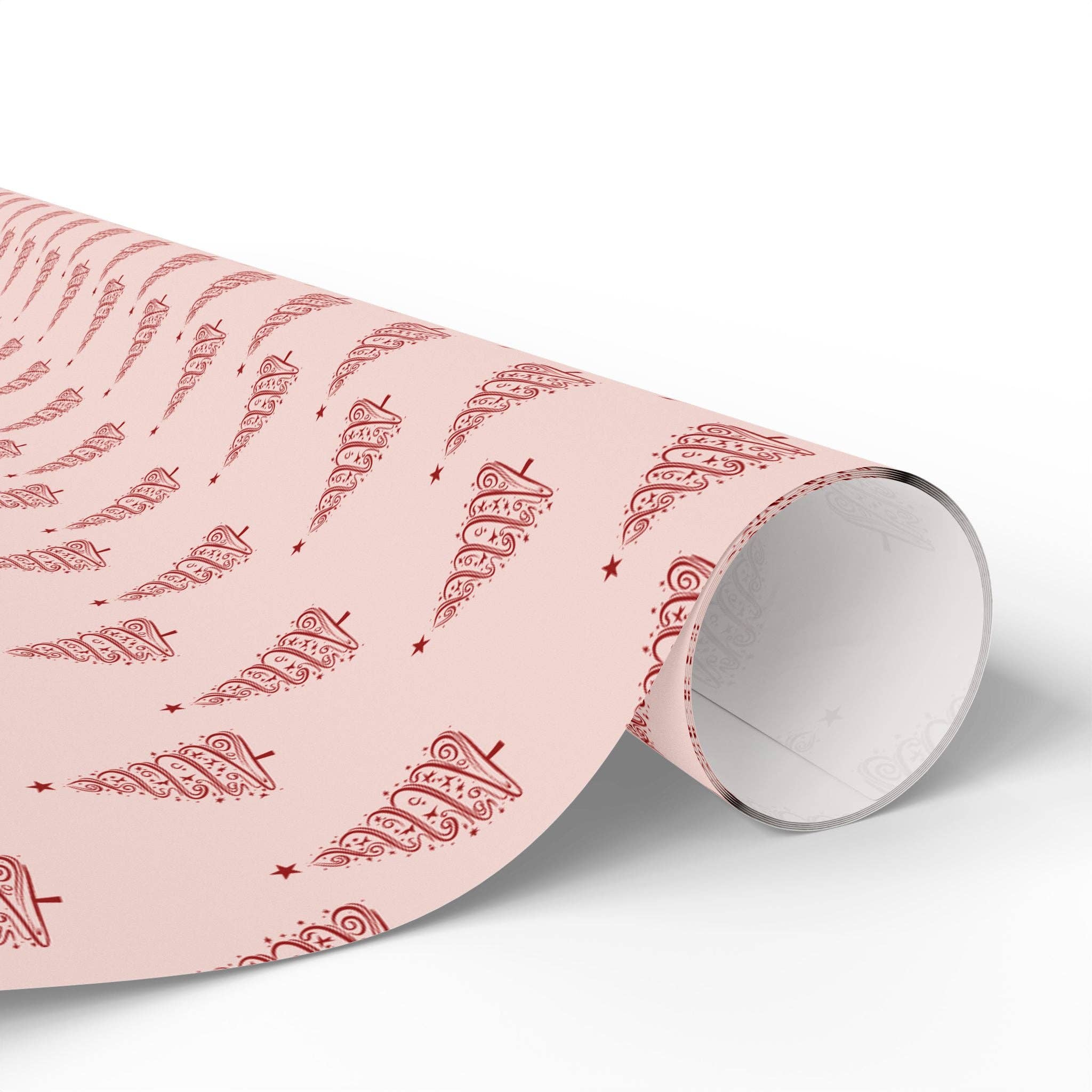 Lokipawz - Wholesale Flat Wrap - Pink Christmas Tree Wrapping Paper1