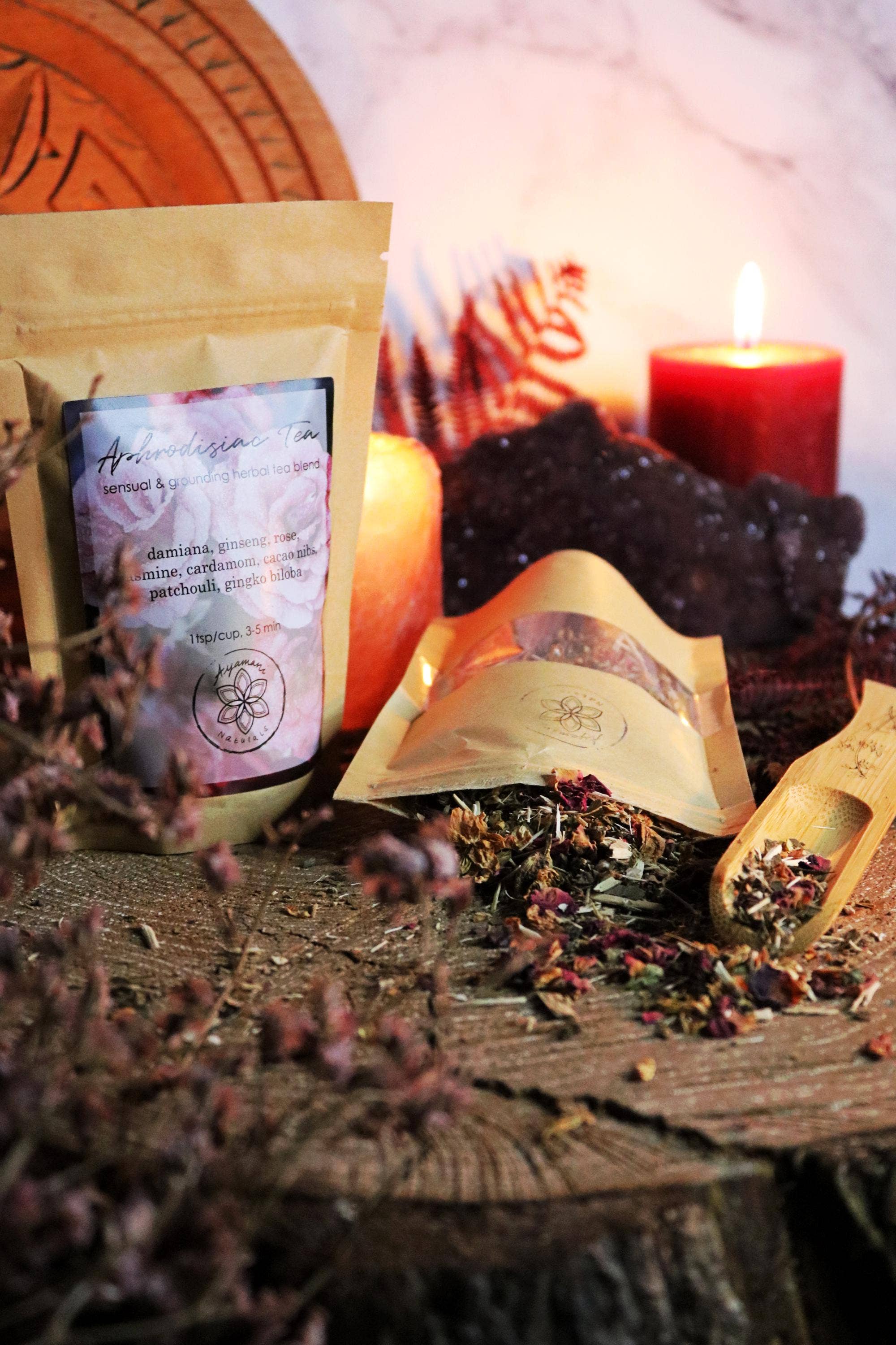 Ayamani Naturals - Wholesale Loose Tea - Aphrodisiac Tea with Damiana, Ginseng, Cacao, Rose, Cardamom6